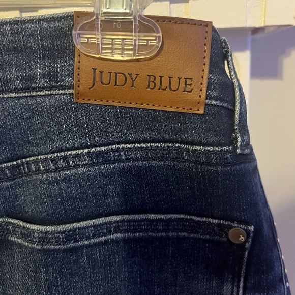 Judy Blue Dark Blue Flare Jeans with Rhinestone Accents - Picture 6 of 14